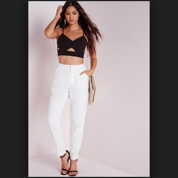 white high waisted cigarette trousers